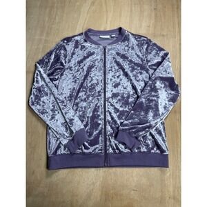 New York & Company Purple Crushed Velvet Bomber Jacket Womens Size Small